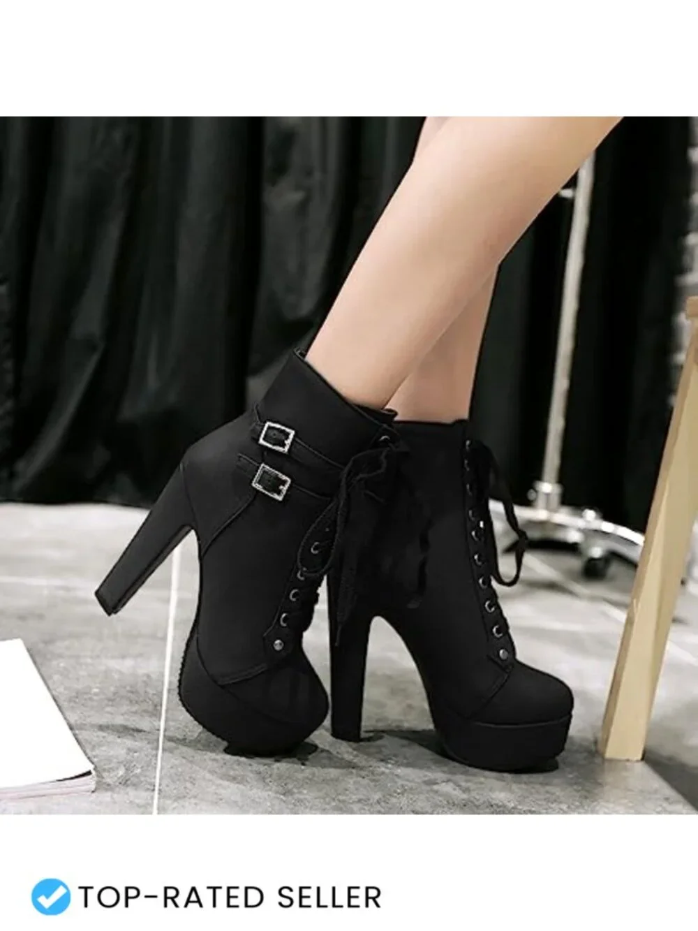 Chunky Heel Lace Up Platform Biker Boots Ankle Bootie